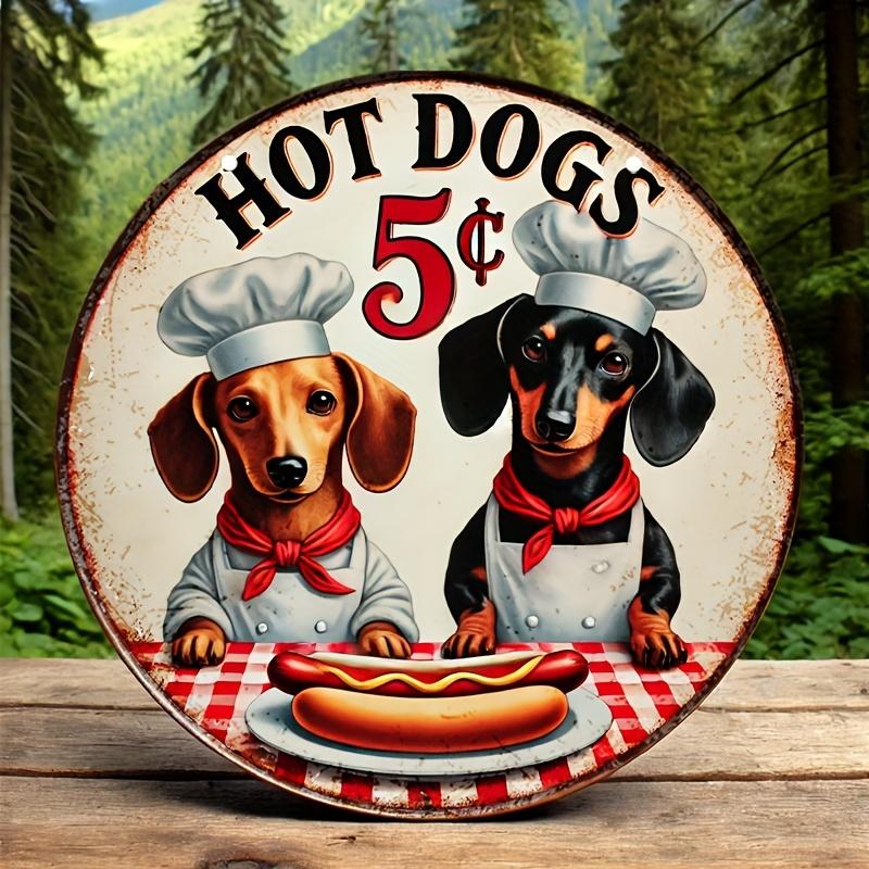 A Charming Long Dog Chef Design, Retro Hot Dog 5 Cents Decorative Sign - Versatile Wall Hanging Decorations for Home, Kitchen