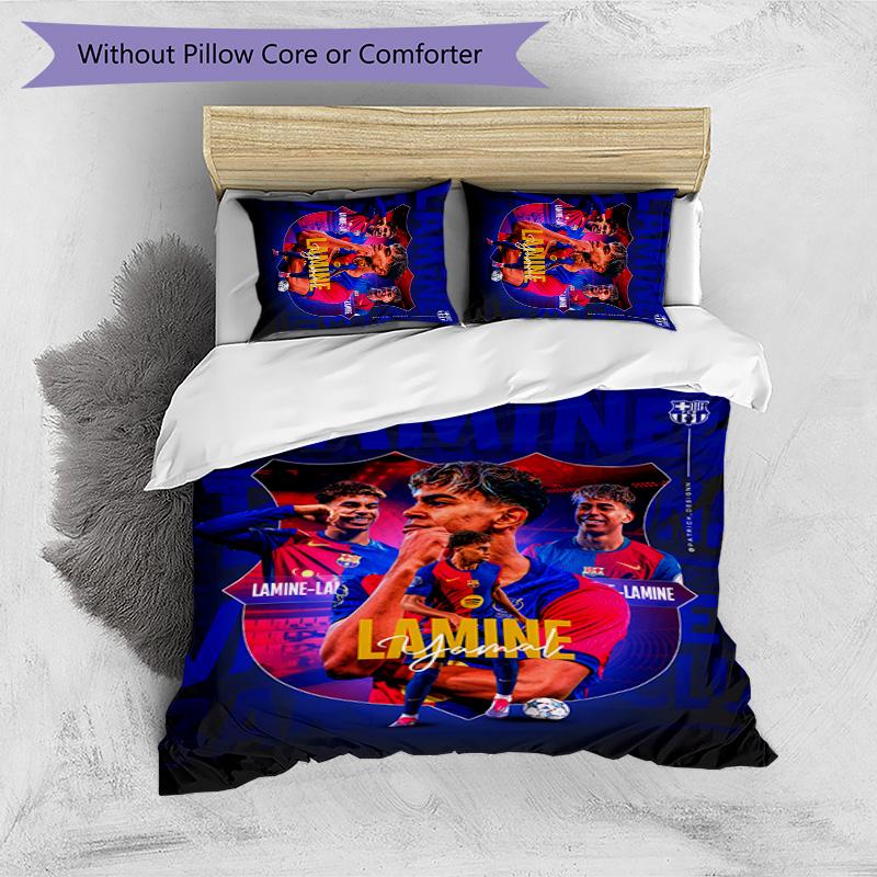Set Lenzuola 3 Pezzi Stampato Lamine Yamal Morbido Traspirante Copripiumino Federe Set Lavabile Decorazione Camera da Letto Regalo per la Casa