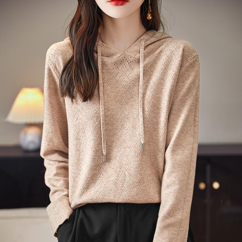 Spring and Autumn New Hooded Knitted Sweater Women's Hoodie Loose and Skinny Versatile Top Wear Inside and Outside Bottom Shirt