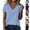 Womens  Casual Short Sleeve Tops Ruffle  V Neck Top  Shirt