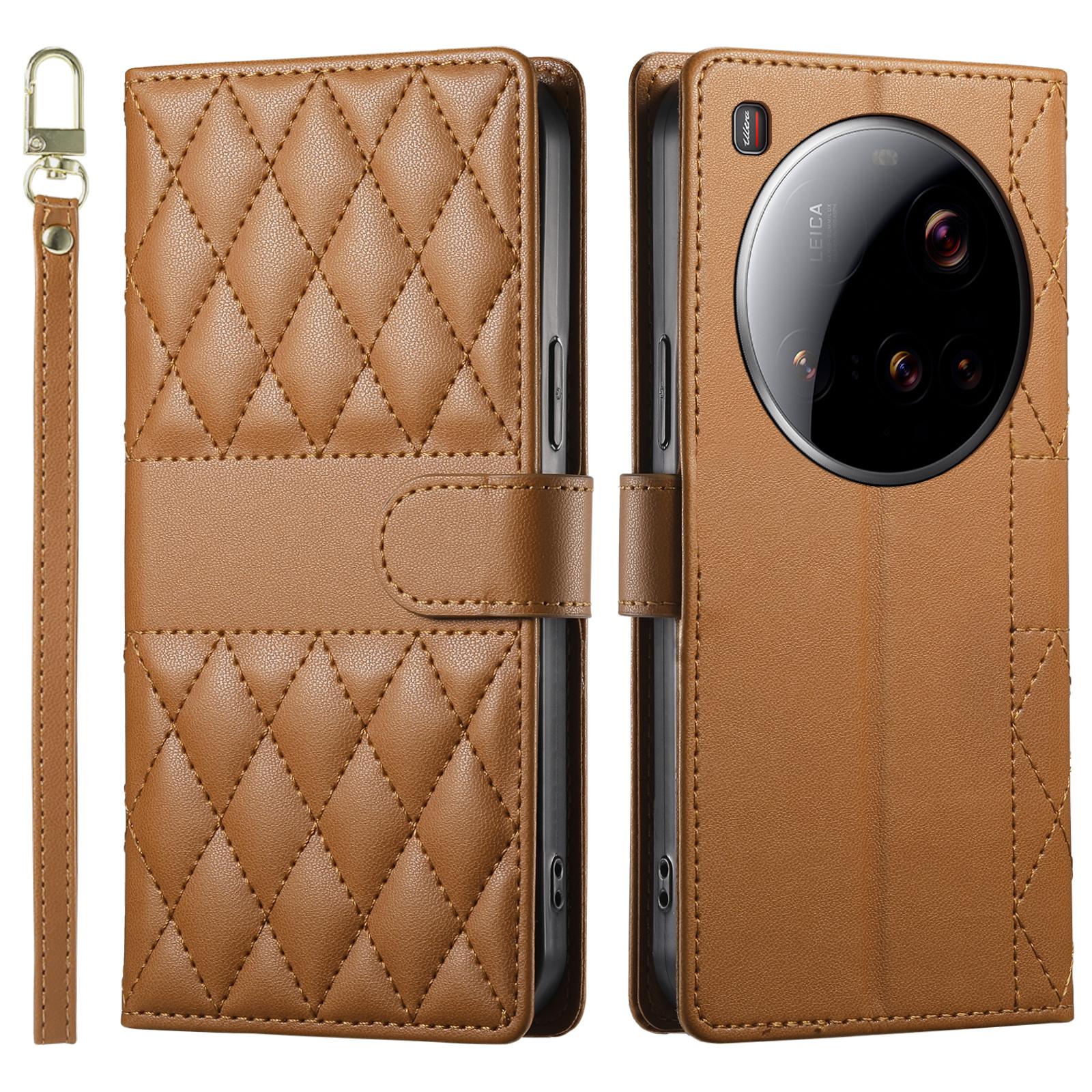 

For Xiaomi 15 Ultra Case Rhombus Stitching Wallet Stand Leather Phone Cover with Long/Short Strap C