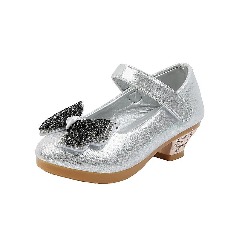 Girl's High Heel Shoes Elegant Bowtie Kids Causal Princess Ballet Shoes Fashion Versatile Children's Leather Shoes Non-slip Soft