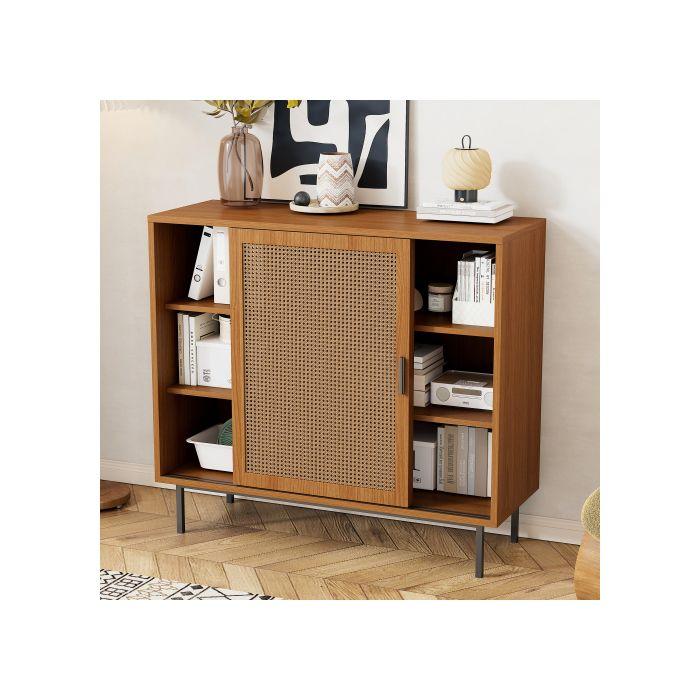 Meuble de cuisine - MUVOE - Commode - 2 portes coulissantes - Étagères réglables - Marron