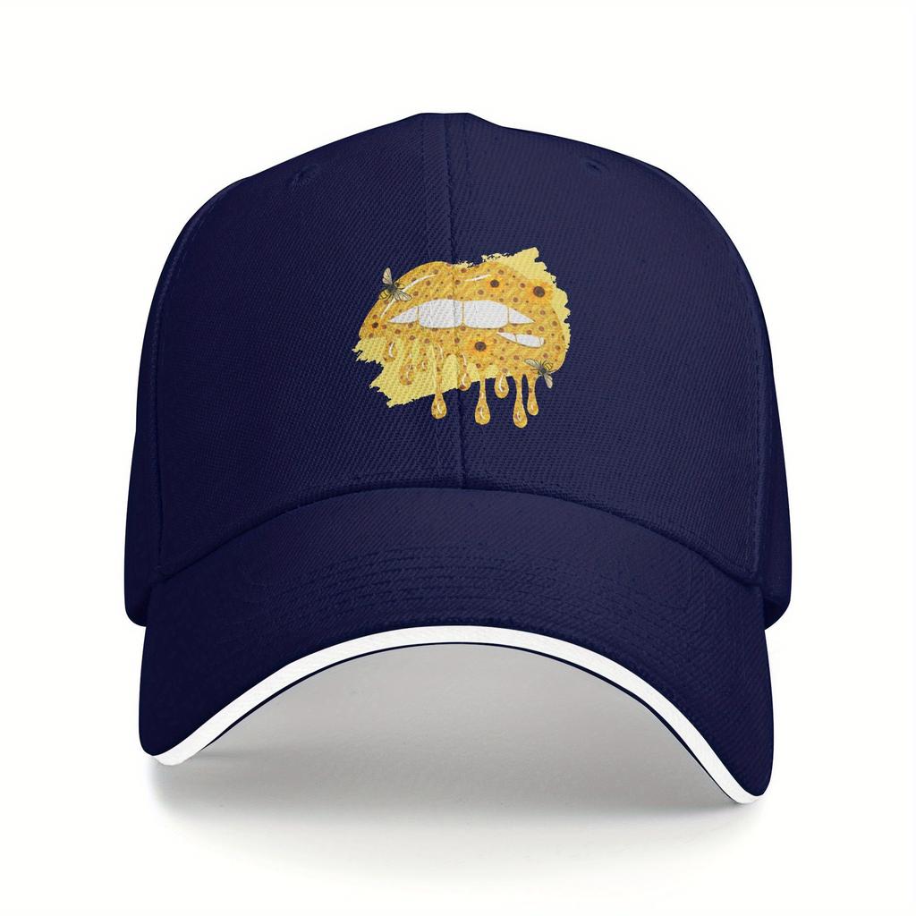 Honey Drip Lips Bee Sunflower Baseball Cap Unisex Polyester Outdoor Adjustable Summer Cap
