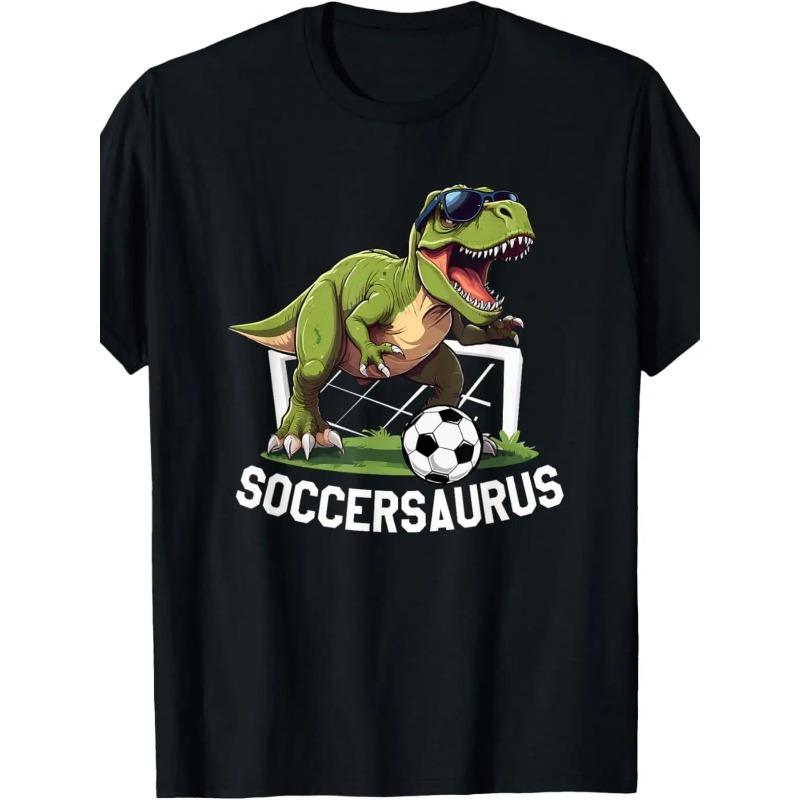 

European sizes T-Rex Playing Soccer Football Dinosaur Soccer Player T-Shirt Graphic T Shirts Summer Streetwear Tops 4XL