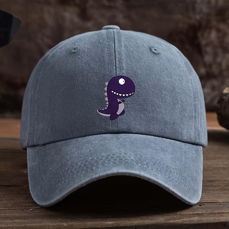 Purple Dinosaur Patterned Baseball Cap with Adjustable Breathable Fabric Suitable for Outdoor Fishing, Hiking, and Casual Wear