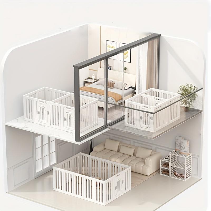 Modulares Haustierlaufgitter, Kunststoff-Tierzaun für drinnen/draußen, kleiner/mittelgroßer Hundekäfig, Kaninchengehege mit Tür, sicher