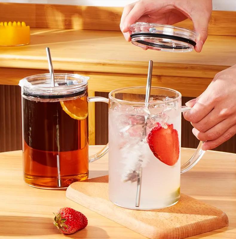 Large Capacity Glass Cup with Lid and Straw, Heat-resistant for Summer, Perfect Gift for Men and Women