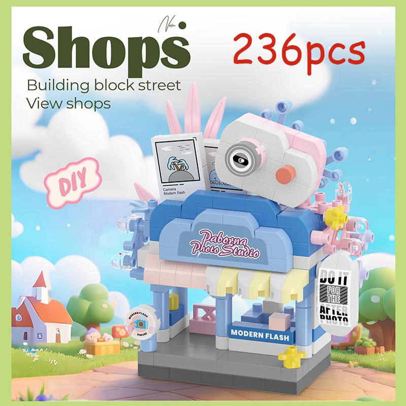 Mini Street View Kaffee Fotostudio Haustier Brot Dessert Blume Hamburger Kleine Läden Stadt Bausteine Für Kinder Spielzeug Geschenke