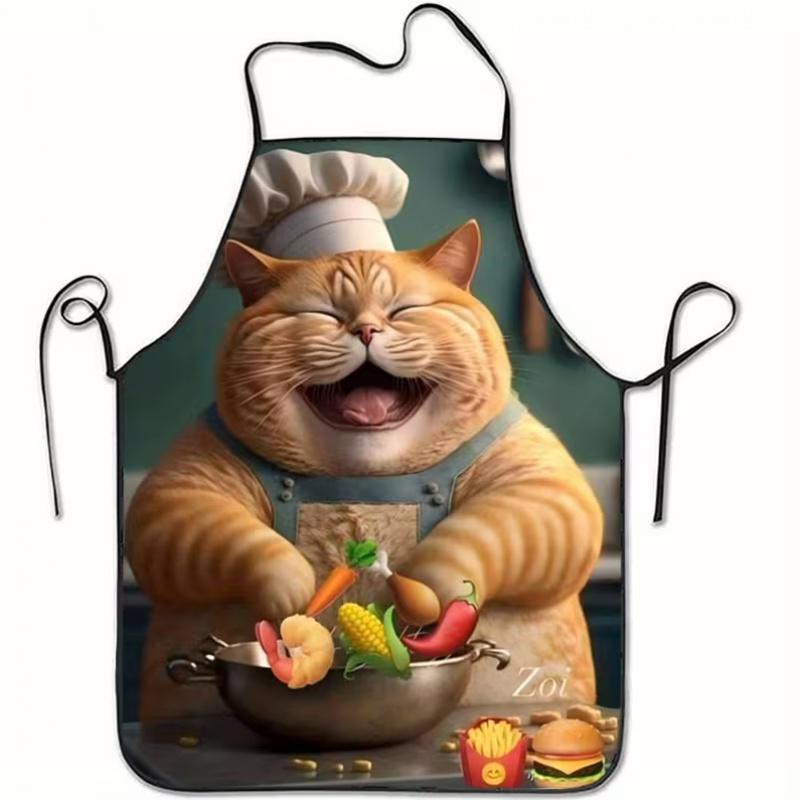 1pc Playful Kitten Apron with Cute Print - Soft Skin Apron Suitable for Men & Women, Kitchen Apron for,, BBQ, for Use, Unisex Apron for Family
