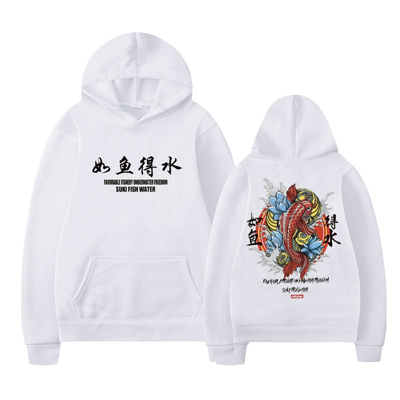 100% cotton new style men's cool male hip-hop hooded sweater Japanese style koi casual sweater streetwear men/women pullovers