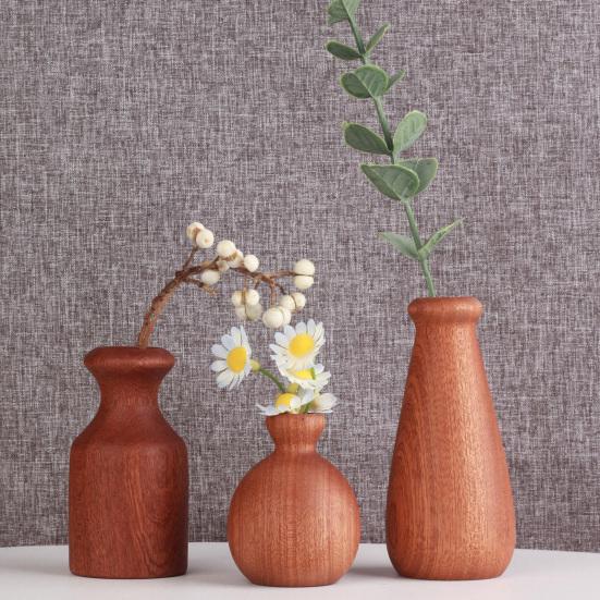 Mini Vaso de Madeira para Flores Secas Feito à Mão Vaso de Flor de Madeira Natural Pequeno Vaso Decorativo para Mesa Estante Decoração de Casa