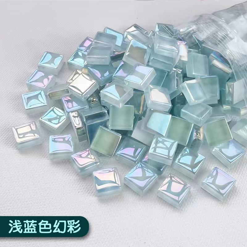 100g Mixed Mosaic Pieces Assorted Color Square Glitter Glass Mosaic Tiles for DIY Crafts Supplies Blue Purple Green Arte