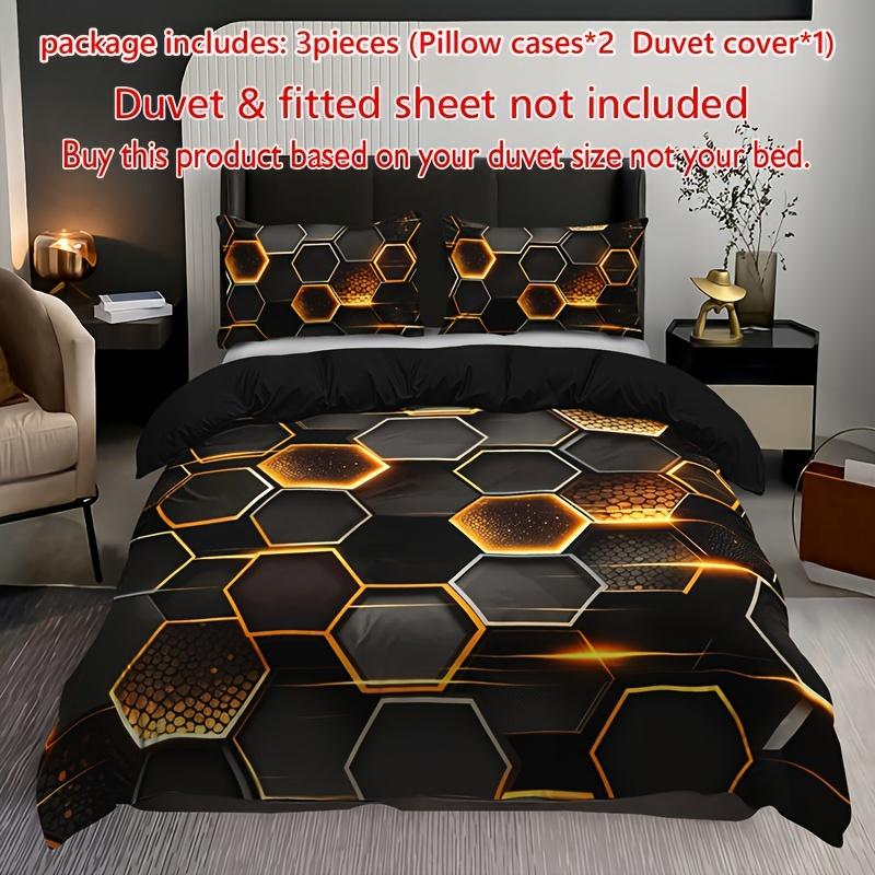 

3pcs Golden Diamond Geometric Bedding Set -1 Duvet Cover 2 Pillowcases Breathable Machine Washable - Perfect for All Seasons EU Twin(135x200cm)