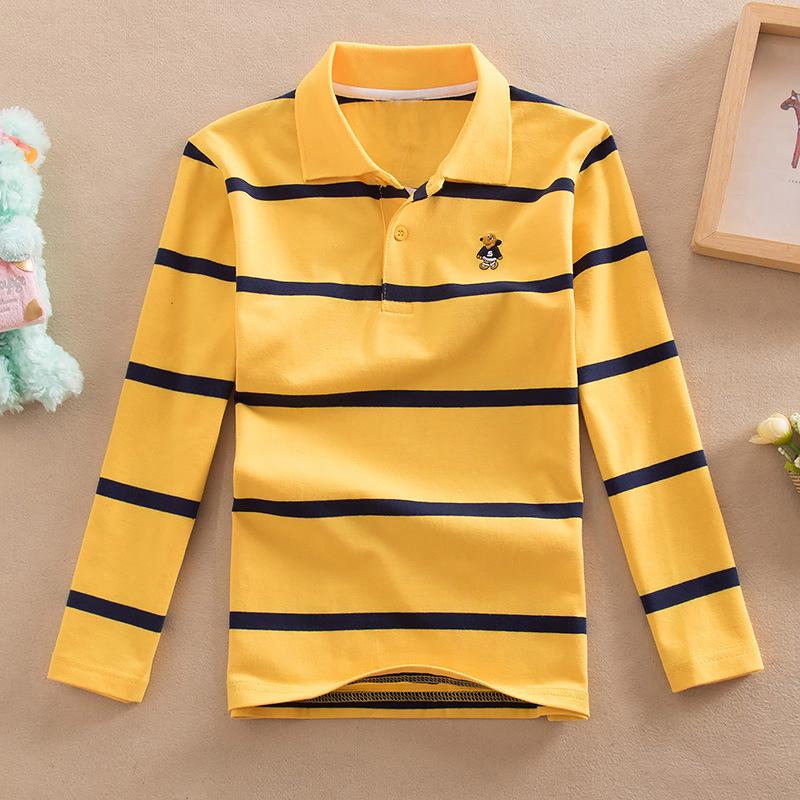 Boys' Korean Style Striped Long-Sleeve Polo Shirt with Turn-Down Collar (Sizes 100-170 cm) - Autumn & Spring Wear