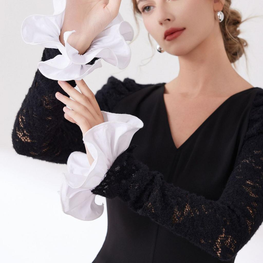Elegant Detachable Ruffle Collar And Arm Sleeves Set For Formal Event Breathable Fabric Fashion Outfit Neck Accessory