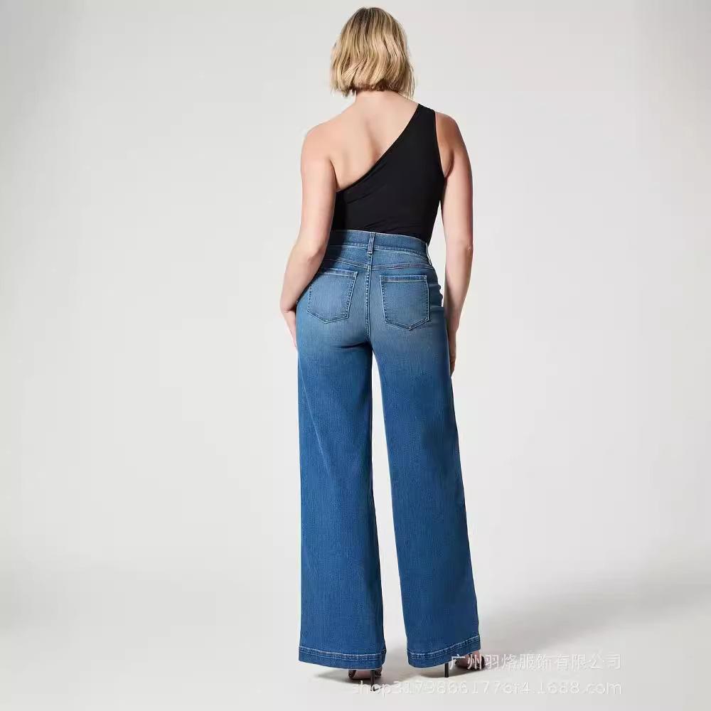 Jeans da Donna in Denim con Elastico in VitaPantaloni Larghi in Denim Elasticizzato a Vita Alta Pantaloni Lunghi Casual