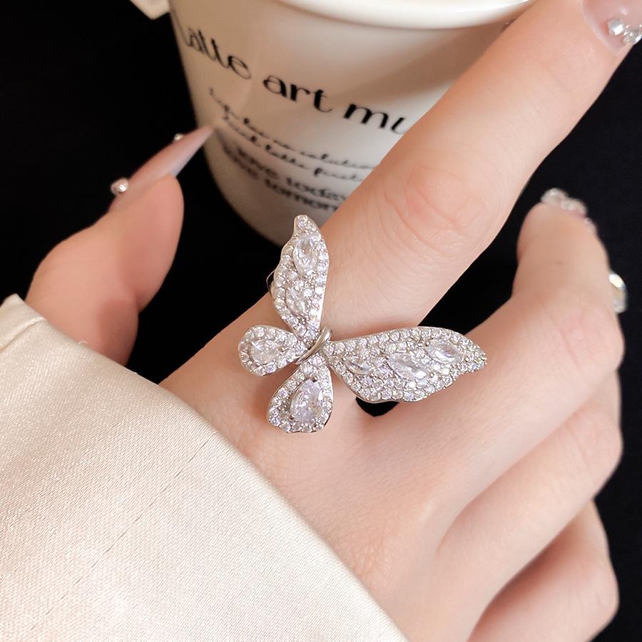 Pink Diamond Butterfly Zirconia Open Ring with Exquisite High-Grade Feel - Korean & Ins Style