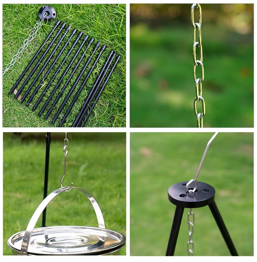 Sitengle Tripod Campfire Tripod Camping [4-Section] Dutch Oven Stand 15kg Load Capacity Height Adjustable Storage Bag Included Campfire Hanger Outdoor