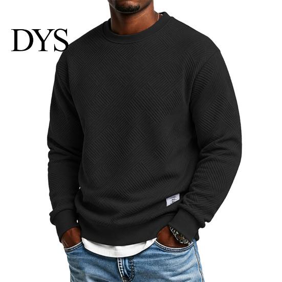 Mens Casual Crewneck Sweatshirt Men Sweatshirt, Soild Color Geometric Texture Ribbed Cuff Hem Loose Fit Pullover Shirt for Office Street Daily