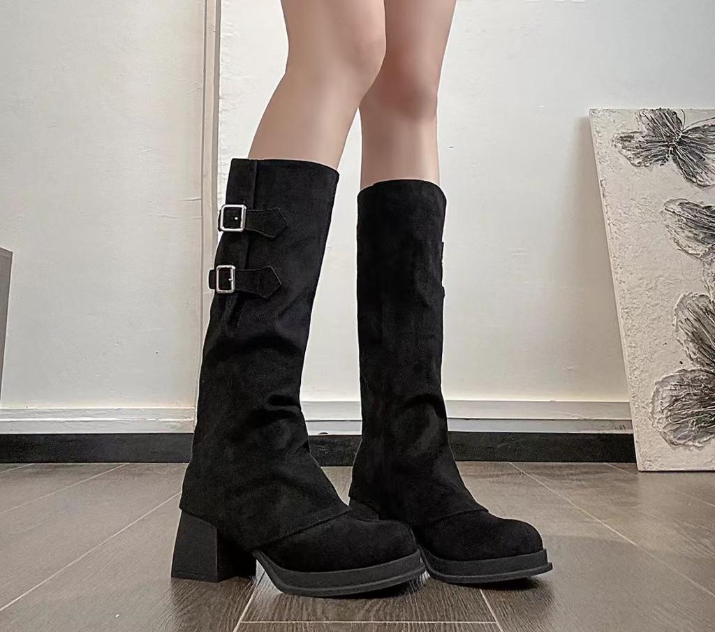 Pile Long Boots Two Wear Women's Boots 2025 Autumn and Winter New Heightening Trouser Boots Removable Thick Heel Thick Sole Knight Boots
