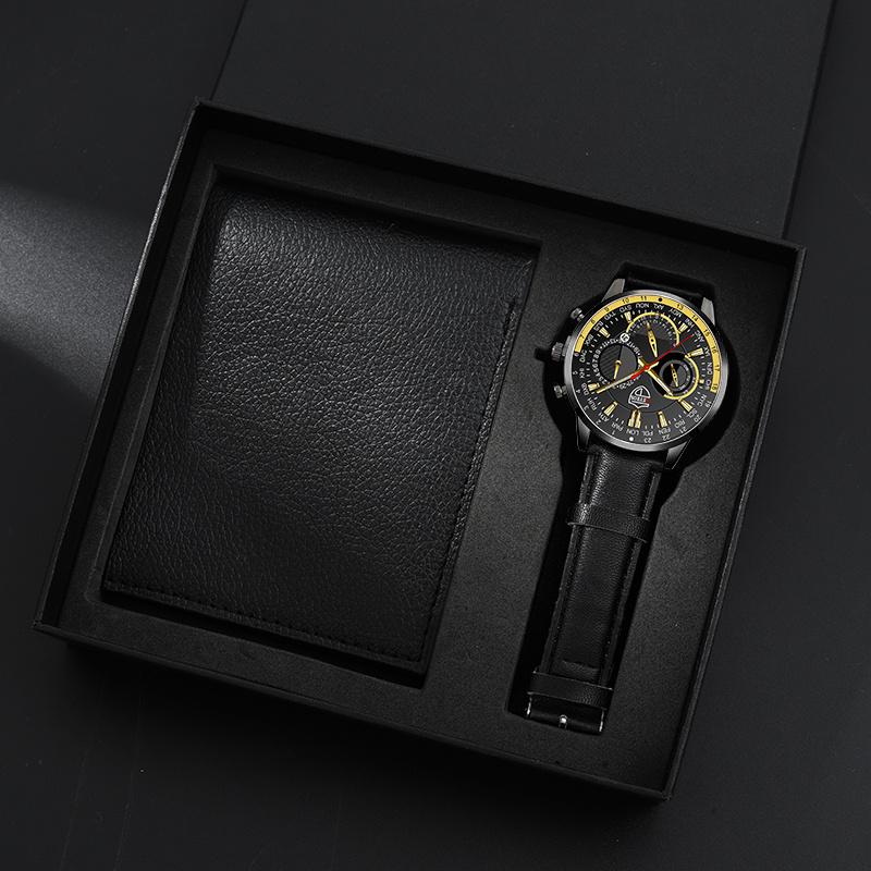 

Набор из 2 предметов DEYROS, модные мужские часы, деловой мужской календарь, кожаные кварцевые часы и черный кошелек, мужской подарок