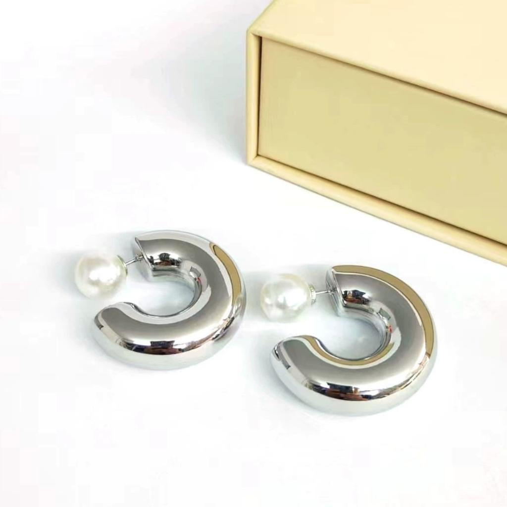 Htpwe Edelstahl Buchstabe C Glänzend Doppelohrringe Frauen 18k Vergoldet Paar Feiertagsgeschenk Ohrringe Party Täglich Zirkon