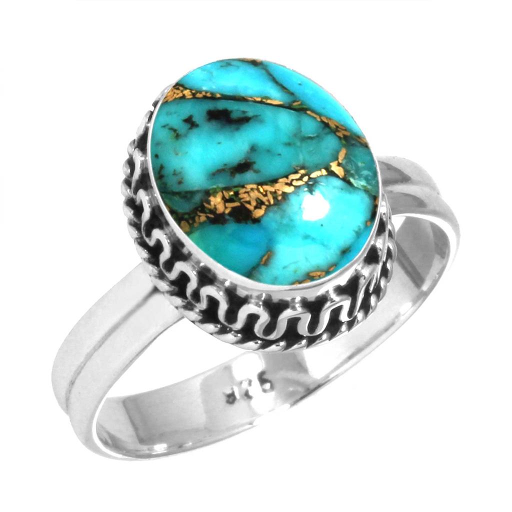 925 Sterling Silver Ring Women Gemstone Handmade Jewelry Anniversary Gift Blue Green Purple Copper Turquoise Pearl Lapis Mother Of Pearl Solitaire