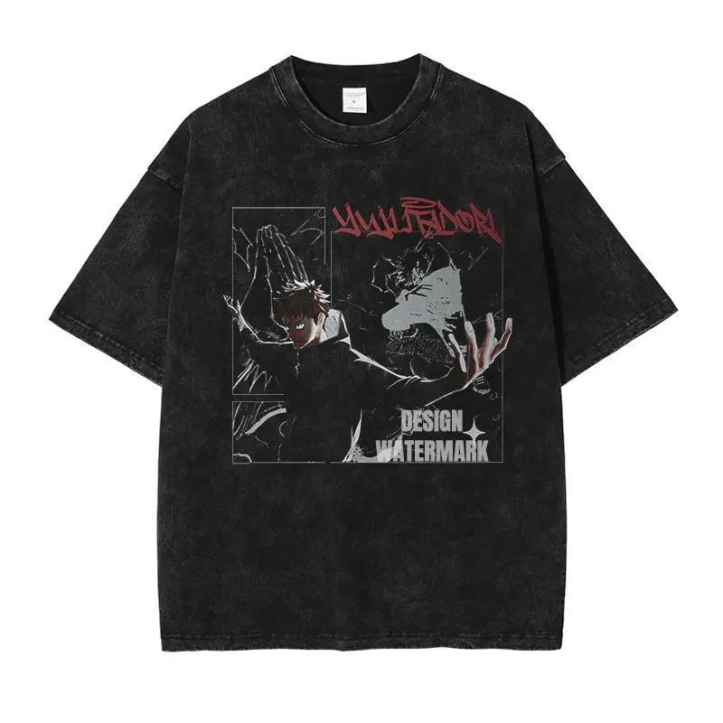 Summer Jujutsu Kaisen Anime Washed Vintage Shortsleeved Japanese Largesize Unisexs And Unisexs Slimming Top