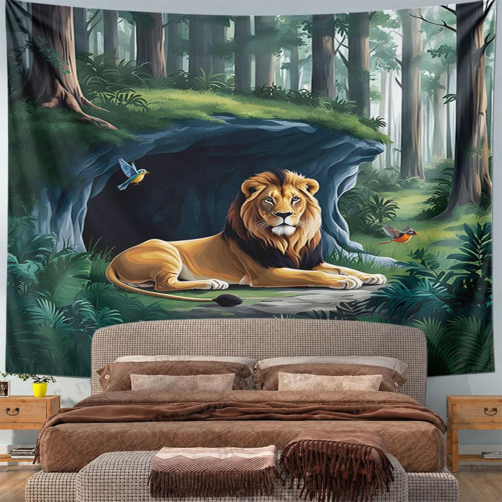 Majestic Lion in a Forest Setting Pattern Wall Hanging Tapestry Decorative Tapestry Home Decor for Bedroom and Living Room