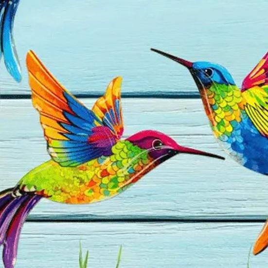 4 Pcs Acrylic Hummingbird Wall Art 2D Colorful Garden Birds Sculpture Outdoor Fence Hanging Ornaments for Garden Yard Living Room Kids Room Patio