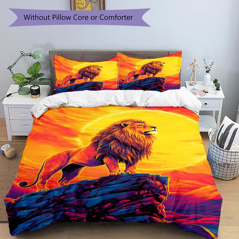 3pcs Lion, Sunset Duvet Cover Set, Soft Comfortable Duvet Cover,Guest Room (1*Duvet Cover + 2*Pillowcase, Without Core) Yy251104188