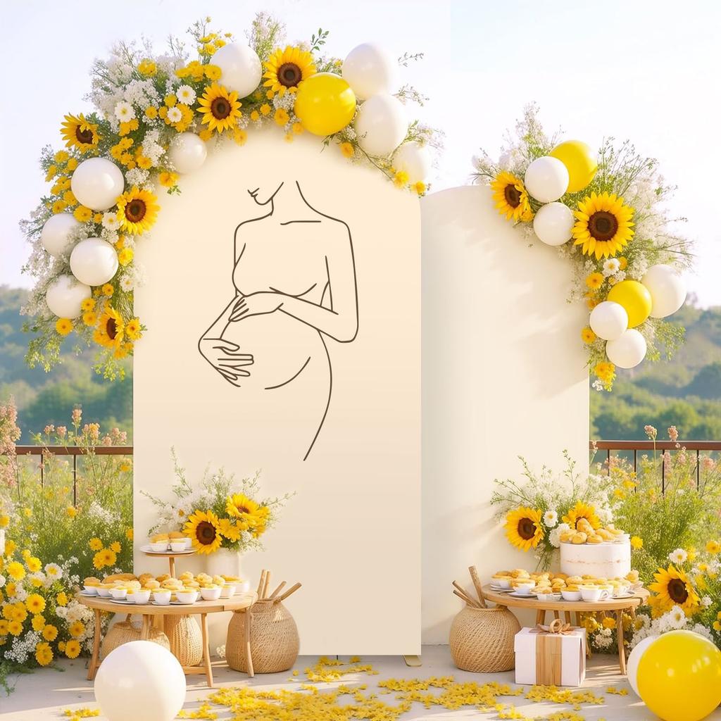 6.56ft Pregnant Woman Silhouette Arch Backdrop Stand Cover 2-Sided Round Top Backdrops Covers for Baby Shower Parties Background