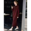 60314 Winter Knit Hooded Long Dress - Plus Size, Loose Fit, Long Sleeve, Over-the-Knee, Stylish for Autumn and Winter
