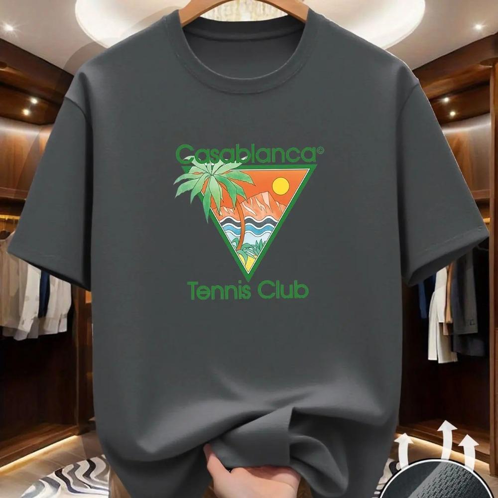 T-shirt con Stampa Grafica Casablanca Tennis Club in Offerta Speciale Uomo Donna Caratteristiche Un Design Triangolare Verde Casablanca Che Include Elementi Come Palme