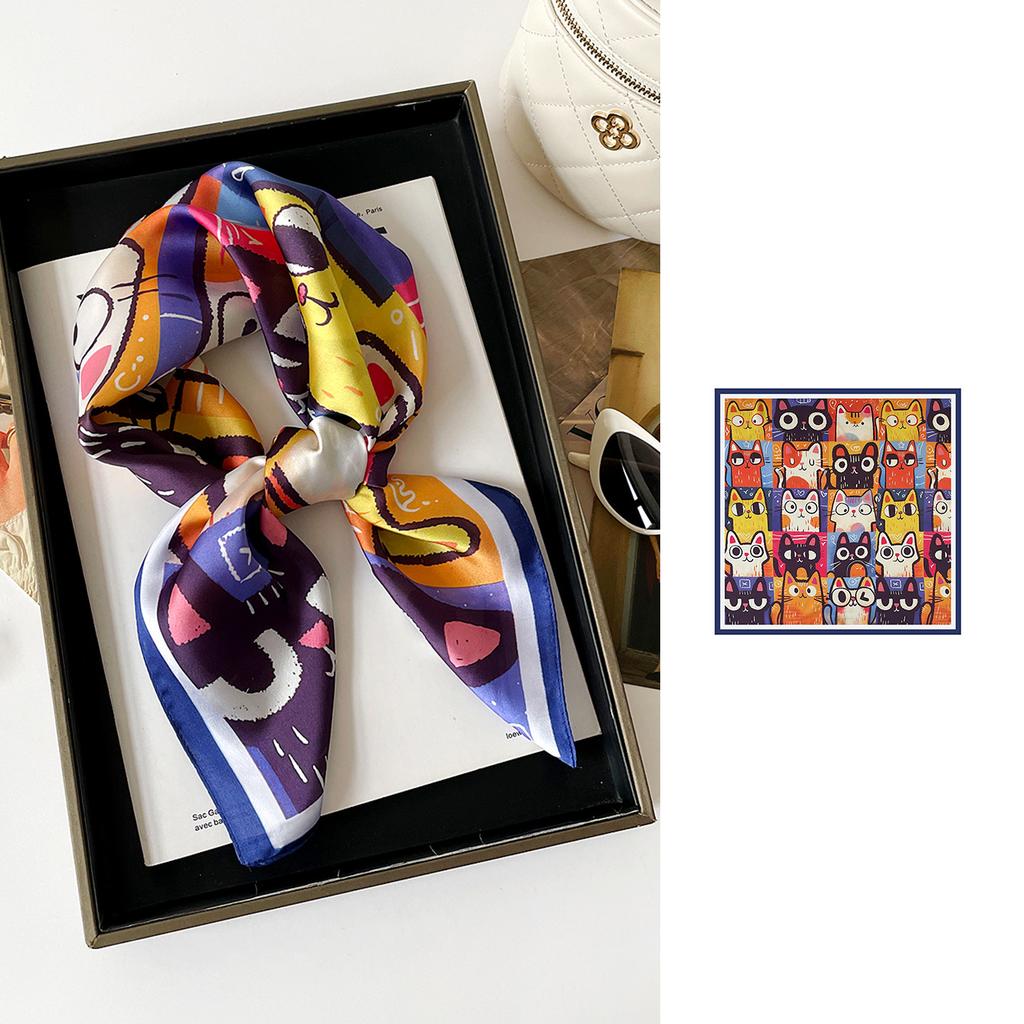 Spring and Summer New Satin Silk Scarf, Four-season Women's Versatile Fashion Printed Scarf, Thin Scarf, High-end 71 Small Square Scarf