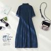 2026 Summer Short-Sleeve POLO Collar Denim A-line Midi Dress