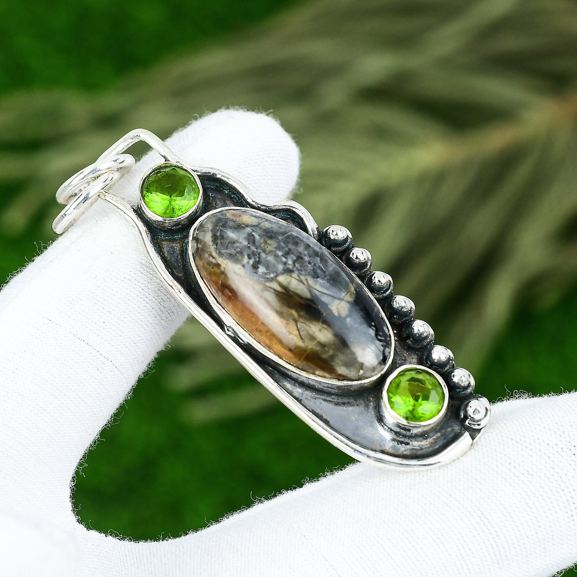 

Свадебный подарок для нее Подвеска из стерлингового серебра 925 пробы с натуральным камнем пикассо-яшма