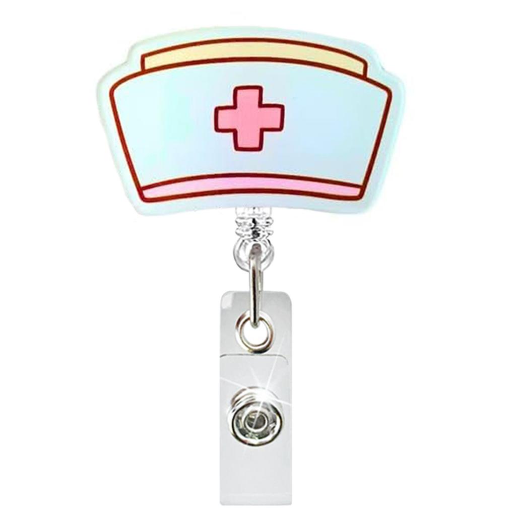 Medical Acrylic Glitter Pill Heart Lung  ID Badge Holder Retractable Badge Reel Rotatable Crocodile Clip for Doctor Nurse