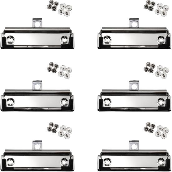 6 Pack Black Metal Clipboard Clips, 4.72" (12cm) Mountable Stainless Steel Clipboard Hardware with Rubber Grip and Hanging Hole for Document File