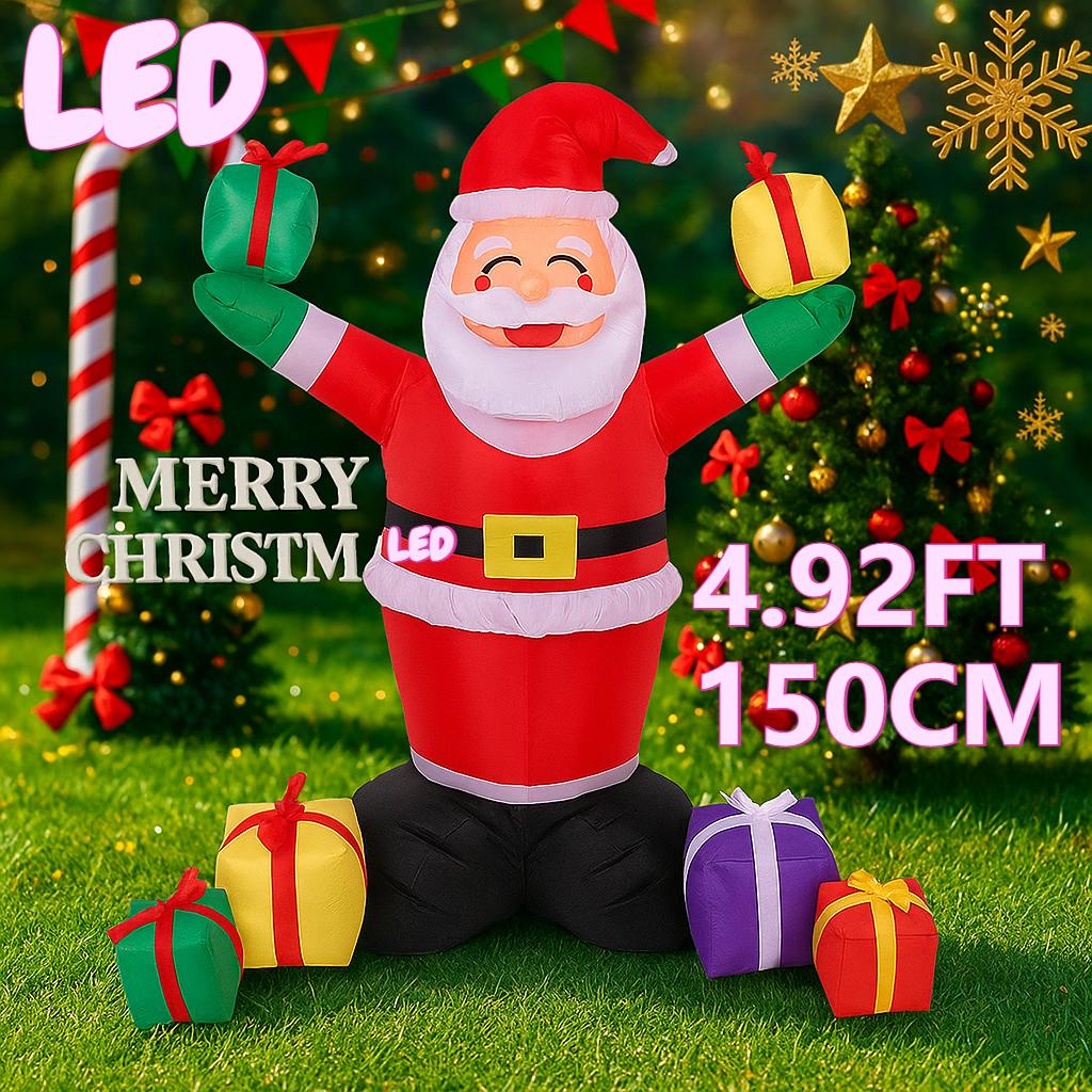 

4.92ФТ Рождественские надувные игрушки Рождественское украшение для вечеринки во дворе Санта Клаус Разноцветная подарочная коробка Товары для дома Украшение со светодиодной подсветкой EU