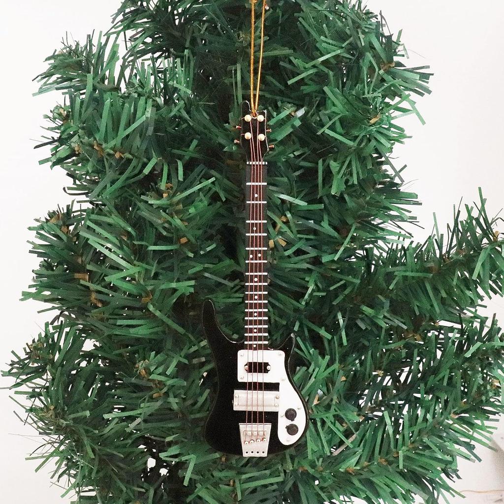 5.51" Wooden String Miniature Electric Bass Guitar Hanging Ornament Mini Musical Trument Replica Music Birthday Gifts Holiday Tree Home Decorations
