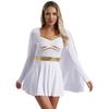 Womens Halloween Cosplay Costume V Neck Long Sleeve Metallic Trim Chiffon Cape Dress Roman Dress Up