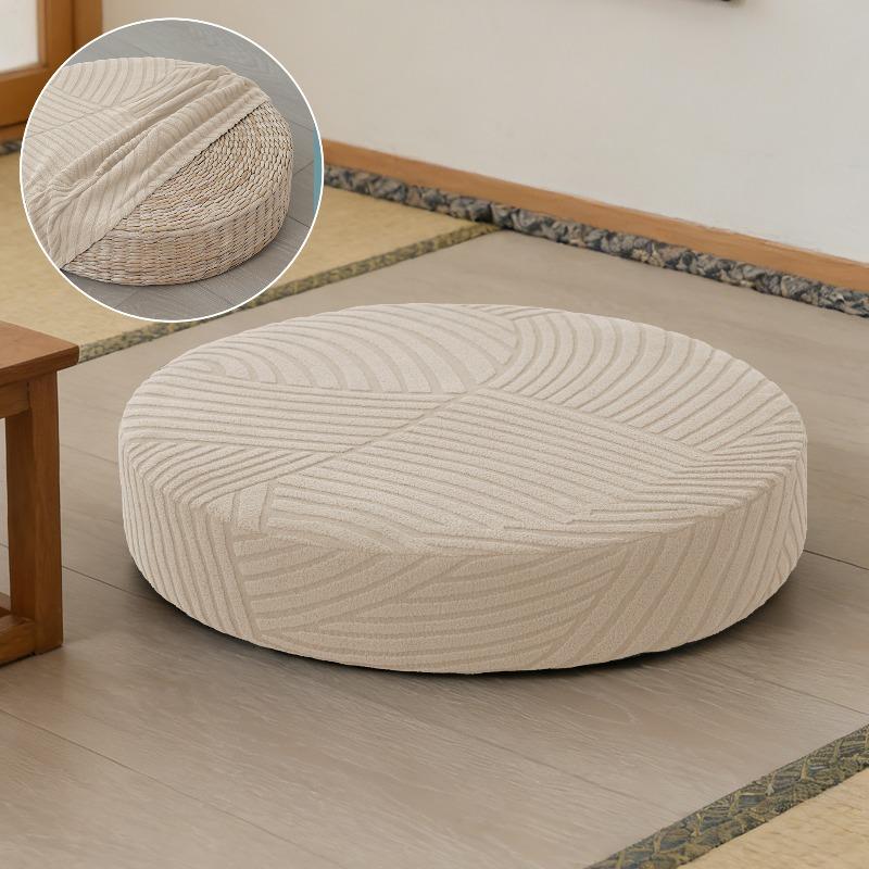 

Removable Elastic Floor Cushion Cover Woven Tatami Pouf Protector Striped Round Seat Cover for Yoga Meditation Home Decoration M