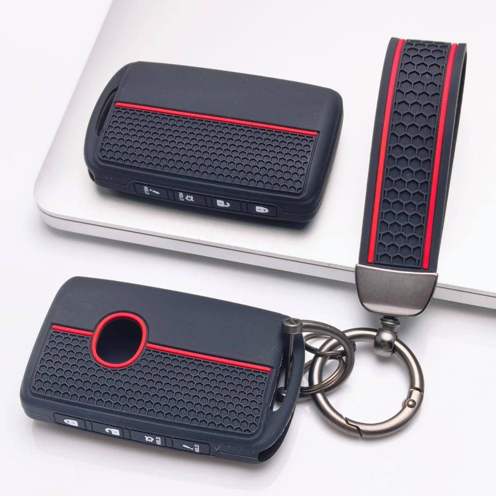 Silicone Key Fob Cover with Matching Keychain for Mazda 4-button Smart Remote with Panic & Trunk Hold, Fits Mazda CX-5, Protective Accessory