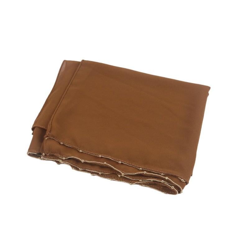 Lightweight Chiffon Scarf With Gold Chain Trim Womens Head Wrap One-Sided Solid Color