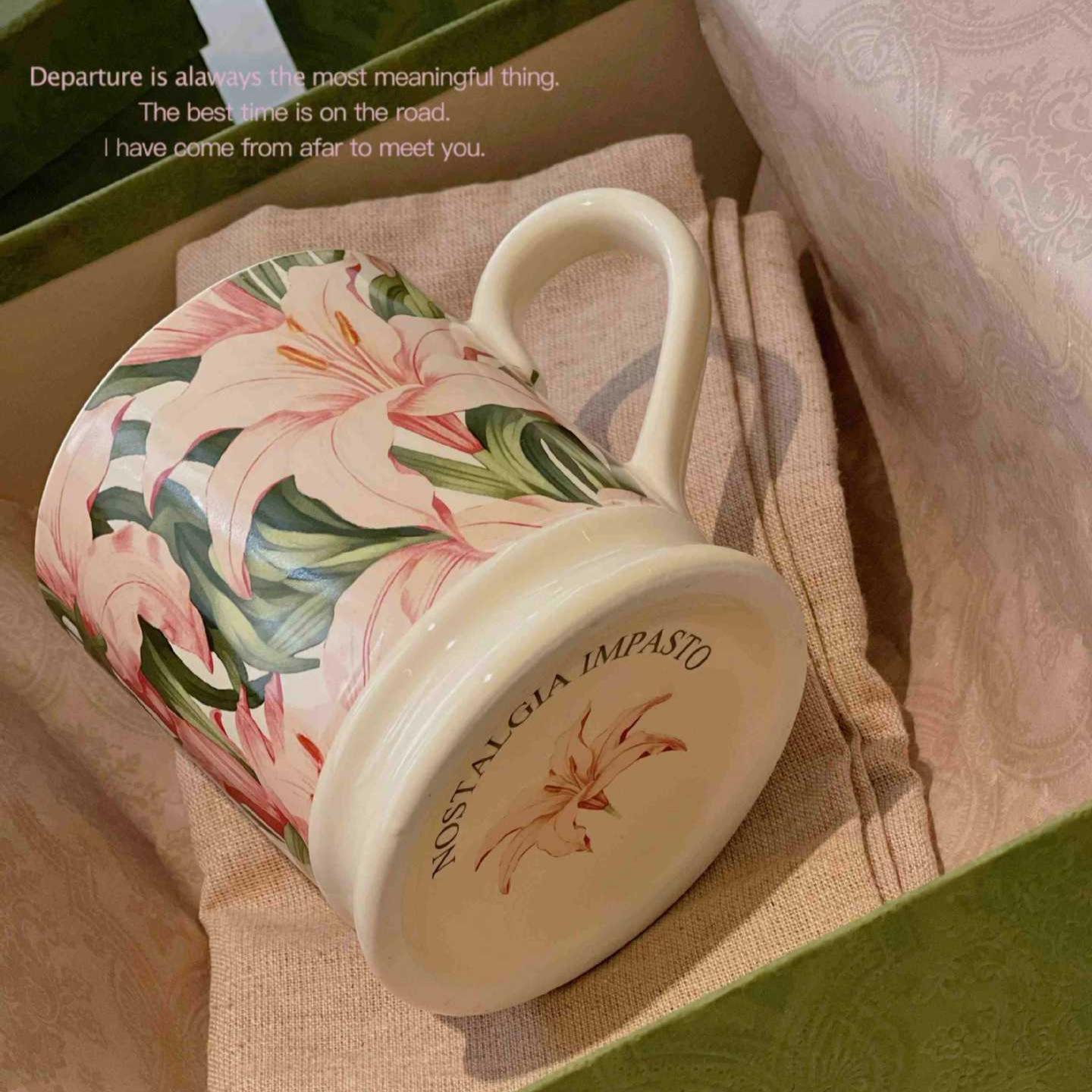 

Vintage mug ceramic water cup office breakfast cup niche coffee cup household flower cup 301-400ml