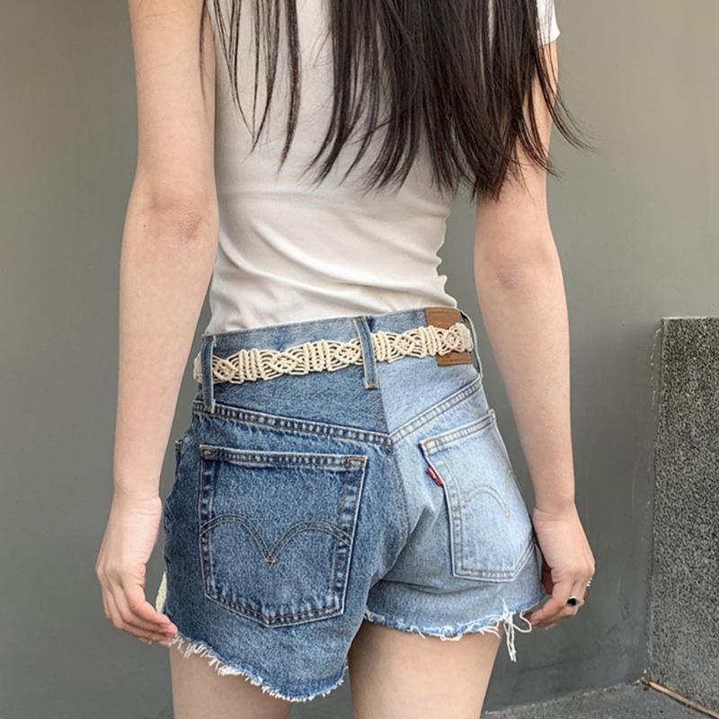 Adjust Pin Buckle Waist Belt Women Weaving Belt French Style Braided Belt Thin Waistband Vacation Dress Waist Rope