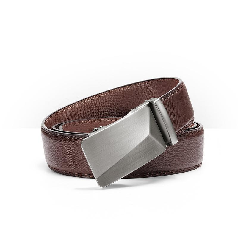 Двухслойный кожаный мужской кожаный ремень с автоматической пряжкой Зеленый деловой повседневный ремень Мужской ремень 110~120 коричневый