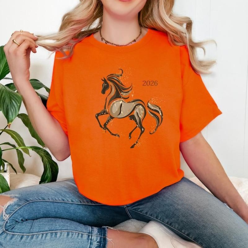 Chinese Horoscope Shirt for Horse Sign Equestrian Lovers 2026 Year of The Horse Lunar New Year Zodiac Tee Lucky Gift Tees